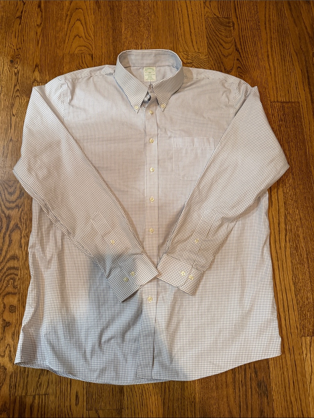Brooks Brothers Men's Small Checked Dress Shirt - Blue and White